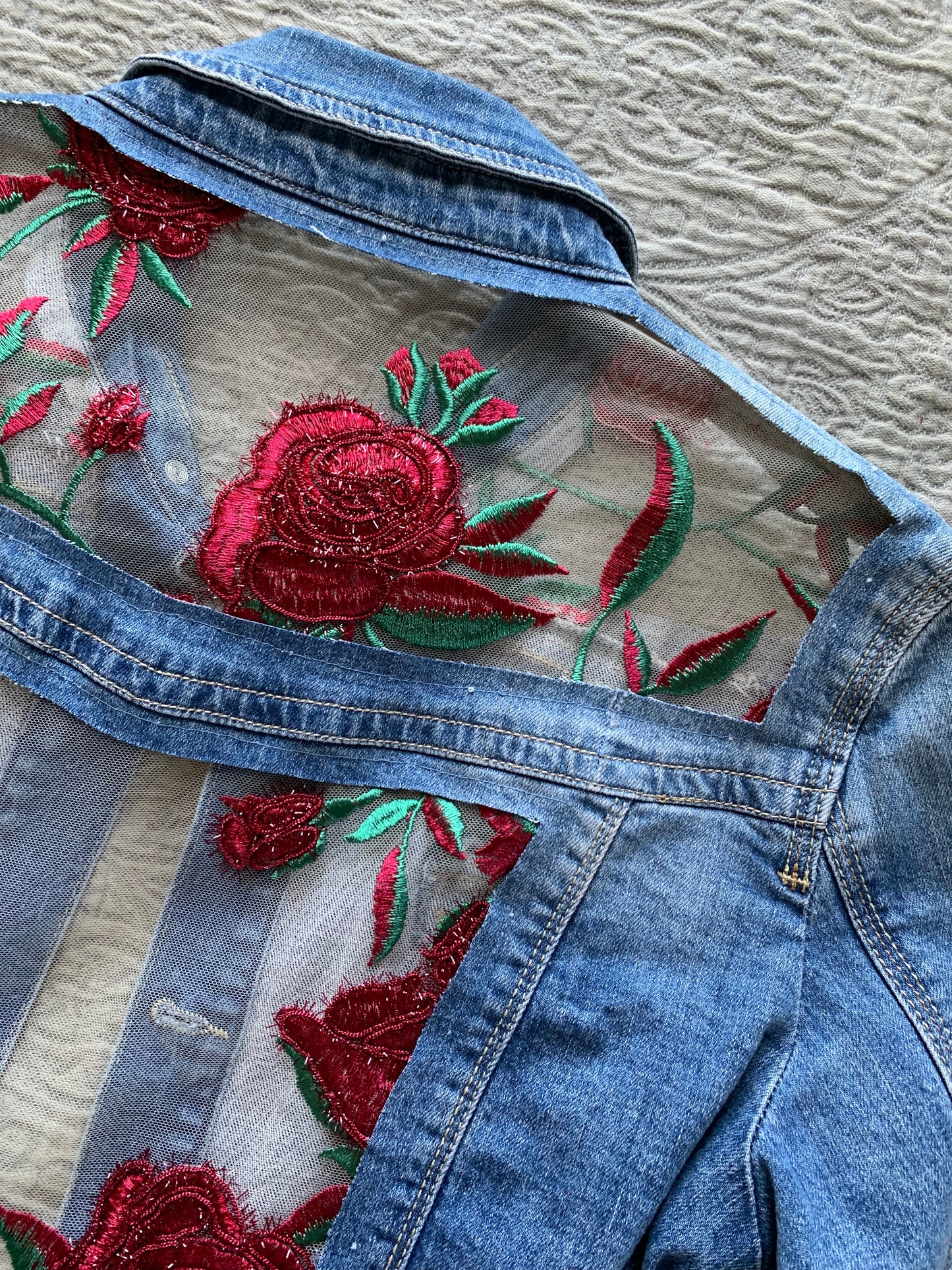 Cropped Denim Roses Jacket [L]