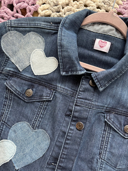 Dark Blue Denim Frayed Hearts Jacket [2X]