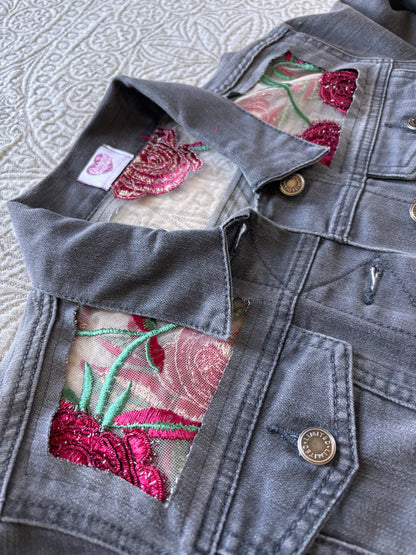 Grey Denim Roses Jacket [L]