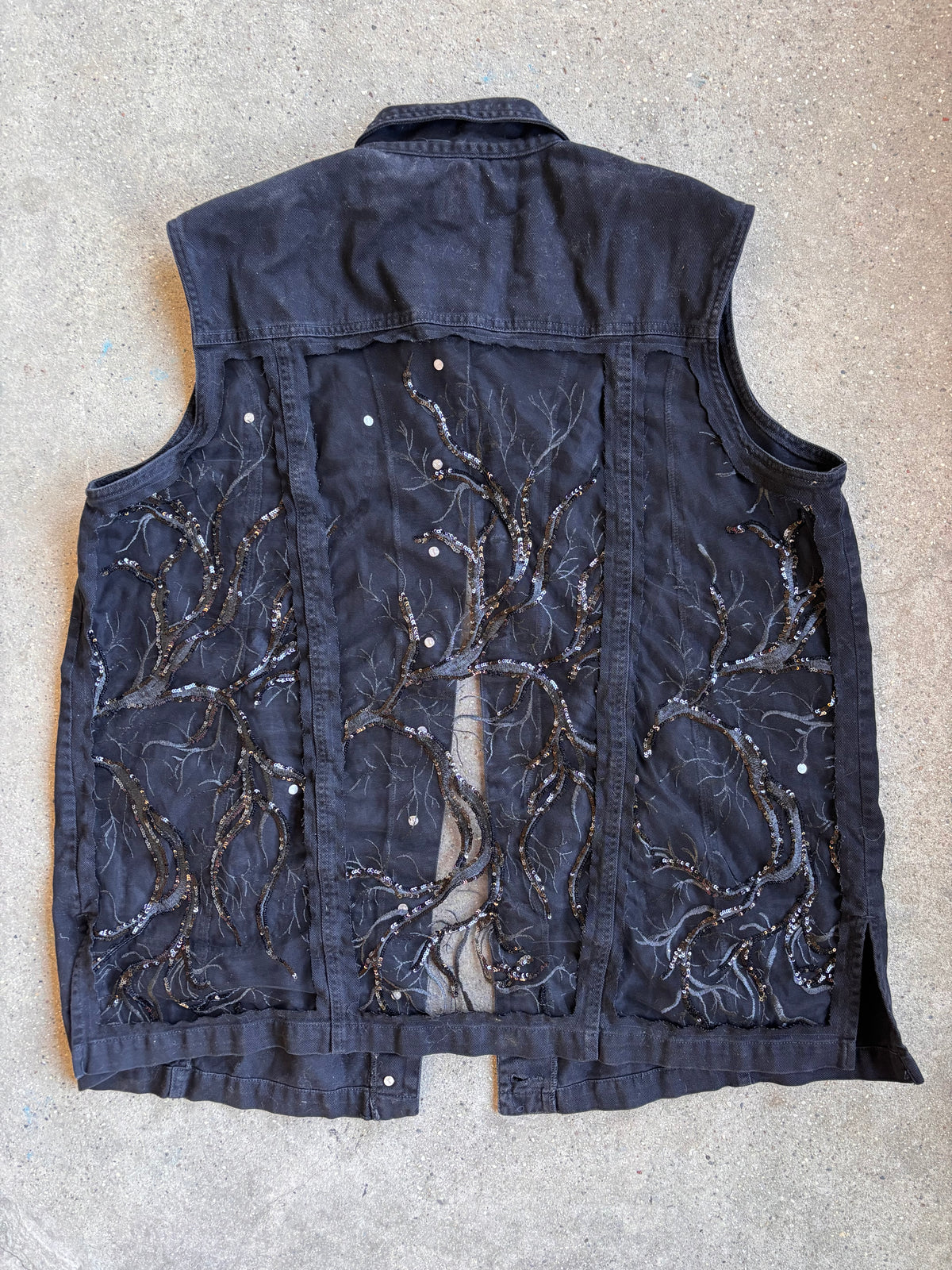 Black Denim Branches Vest [4X]