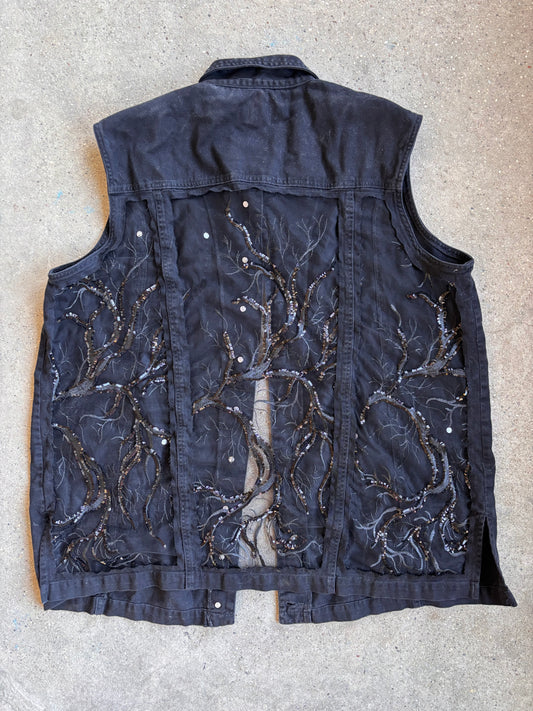 Black Denim Branches Vest [4X]