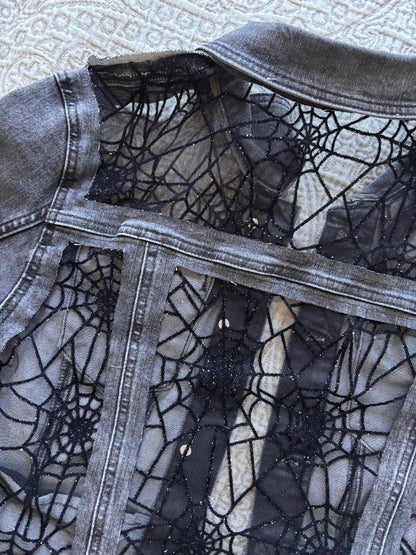 Black Denim Spiderwebs Jacket [XL]