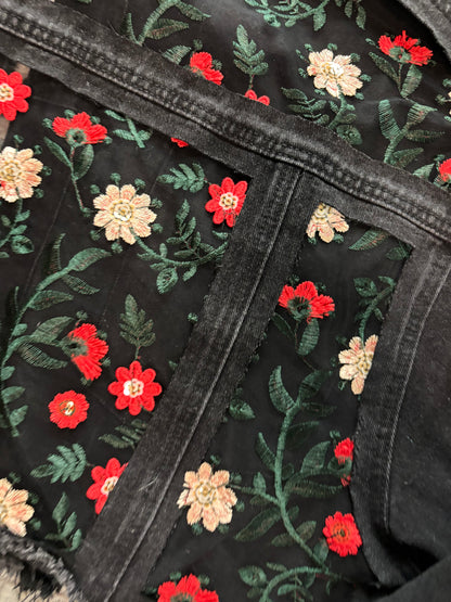 Cropped Black Denim Red Floral Jacket [2X]