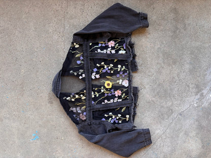 Cropped Black Denim Floral Jacket [XL]