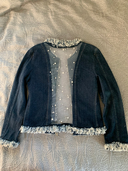 Denim Fray Trimmed Pearls and Charms [L]