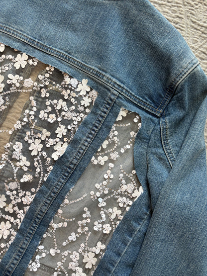 Frilly Denim Silver Floral Jacket [XL]