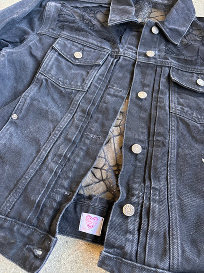 Black Denim Spider Webs Jacket [0X]