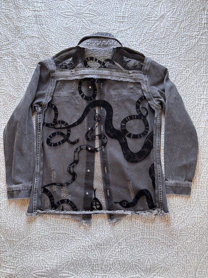 Black Distressed Denim Snakes Jacket [L]