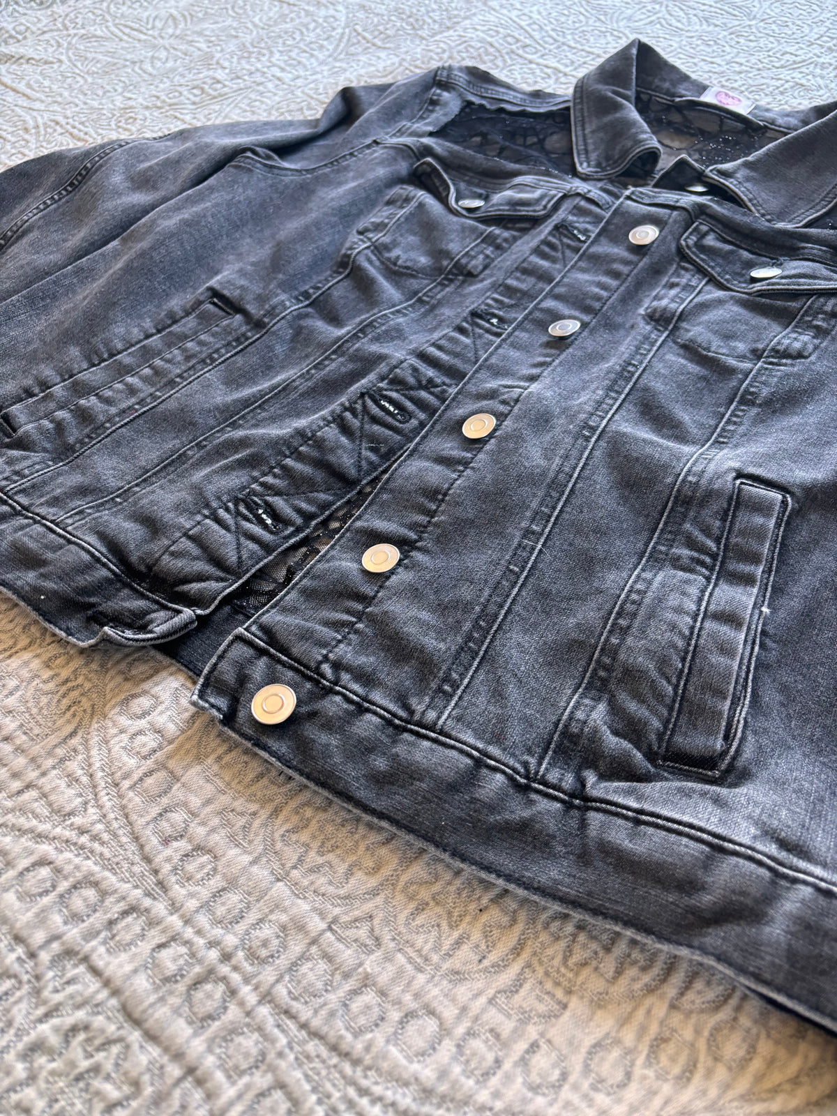 Black Denim Spiderwebs Jacket [XL]