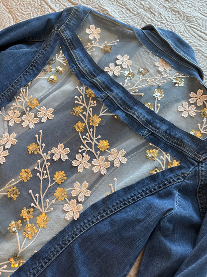 Tan Vines Dark-Wash Denim Jacket [L]