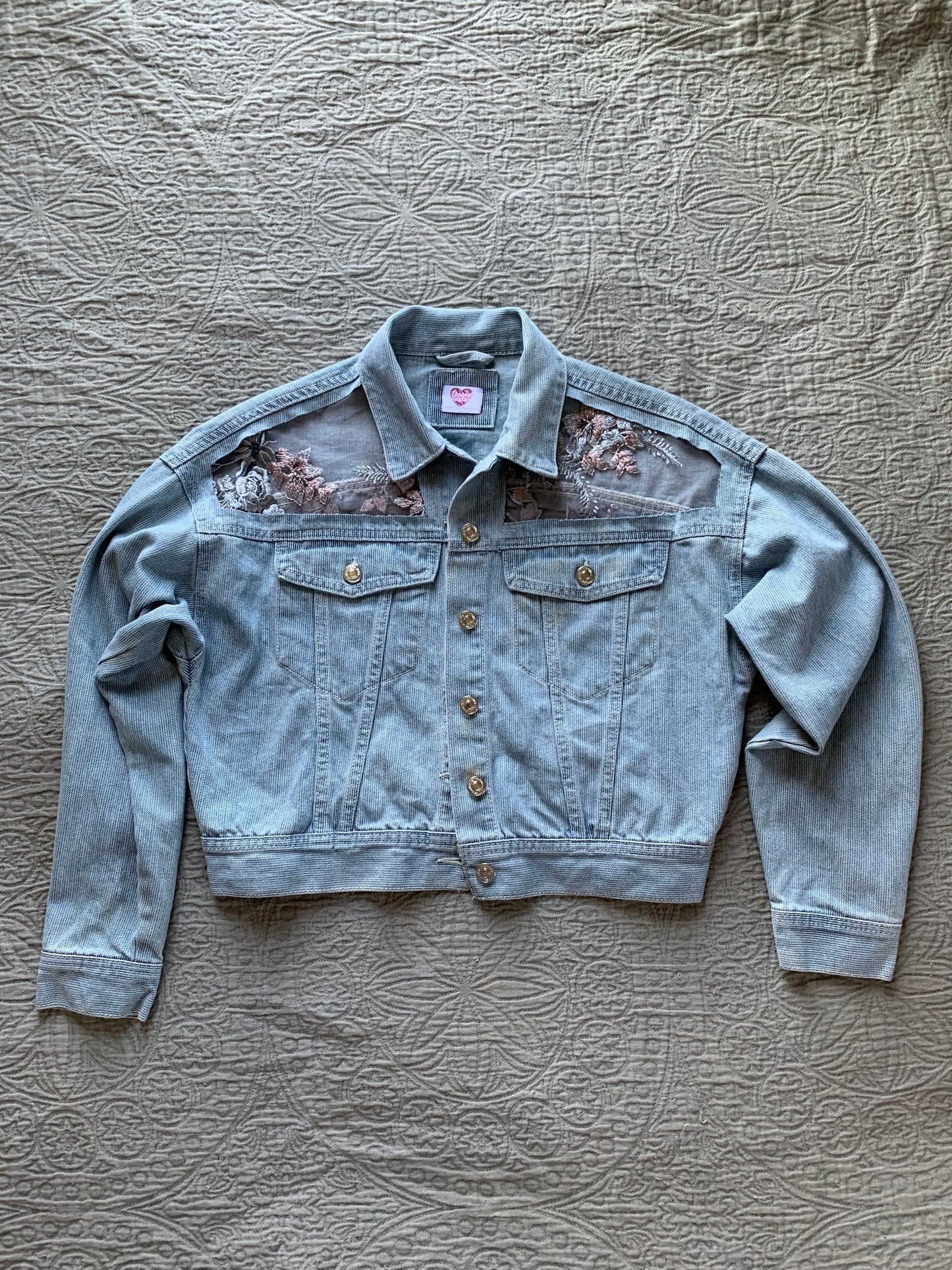 Striped Denim Silver Floral Jacket [L]