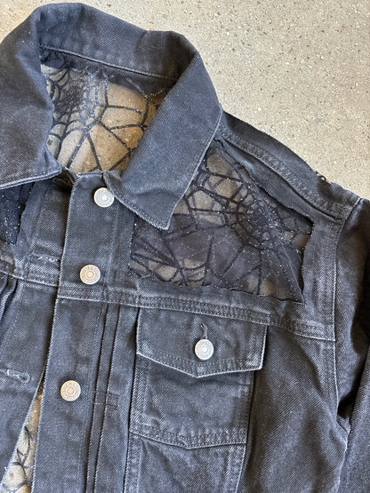 Black Denim Spider Webs Jacket [0X]