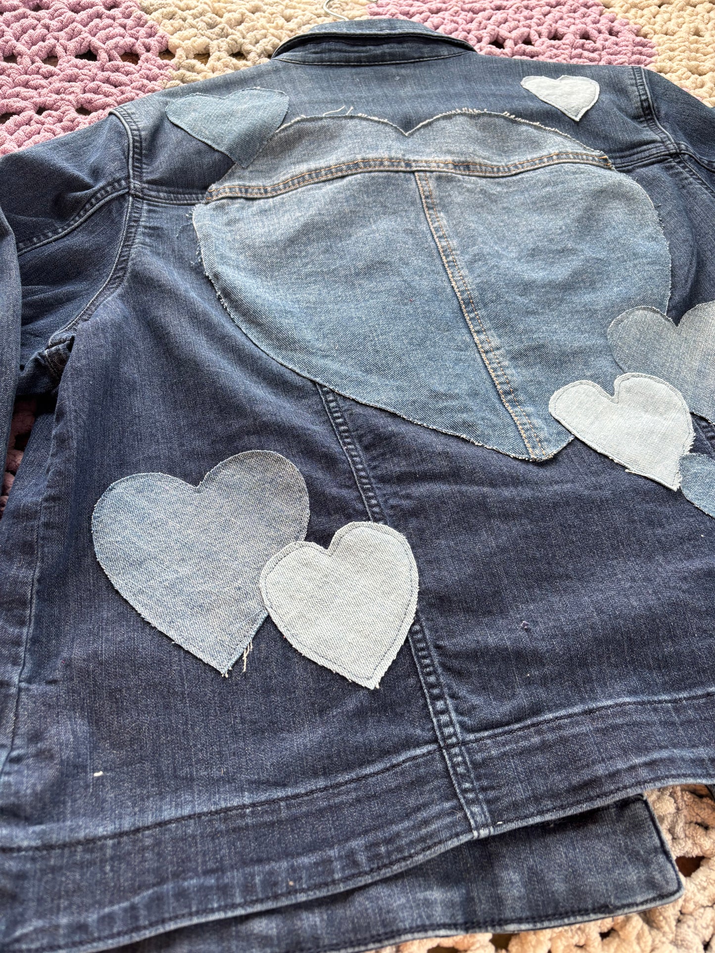 Dark Blue Denim Frayed Hearts Jacket [2X]