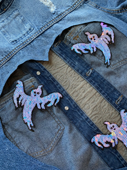 Heart Cutout Distressed Denim Ghost Jacket   [L]