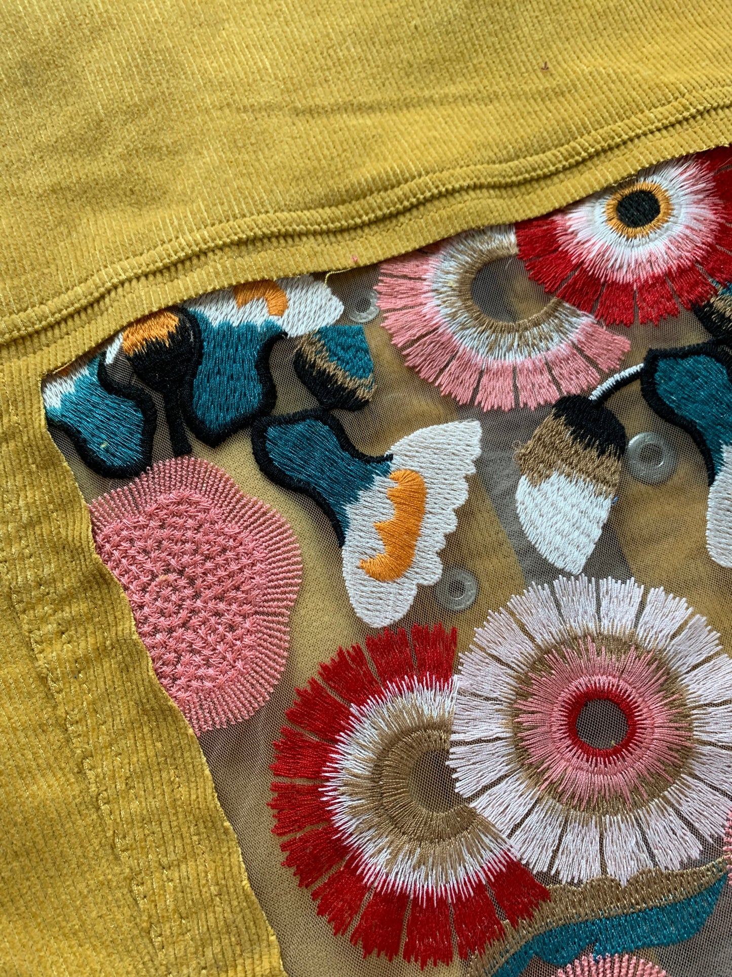 Mustard Corduroy Peach Floral Jacket [XL]