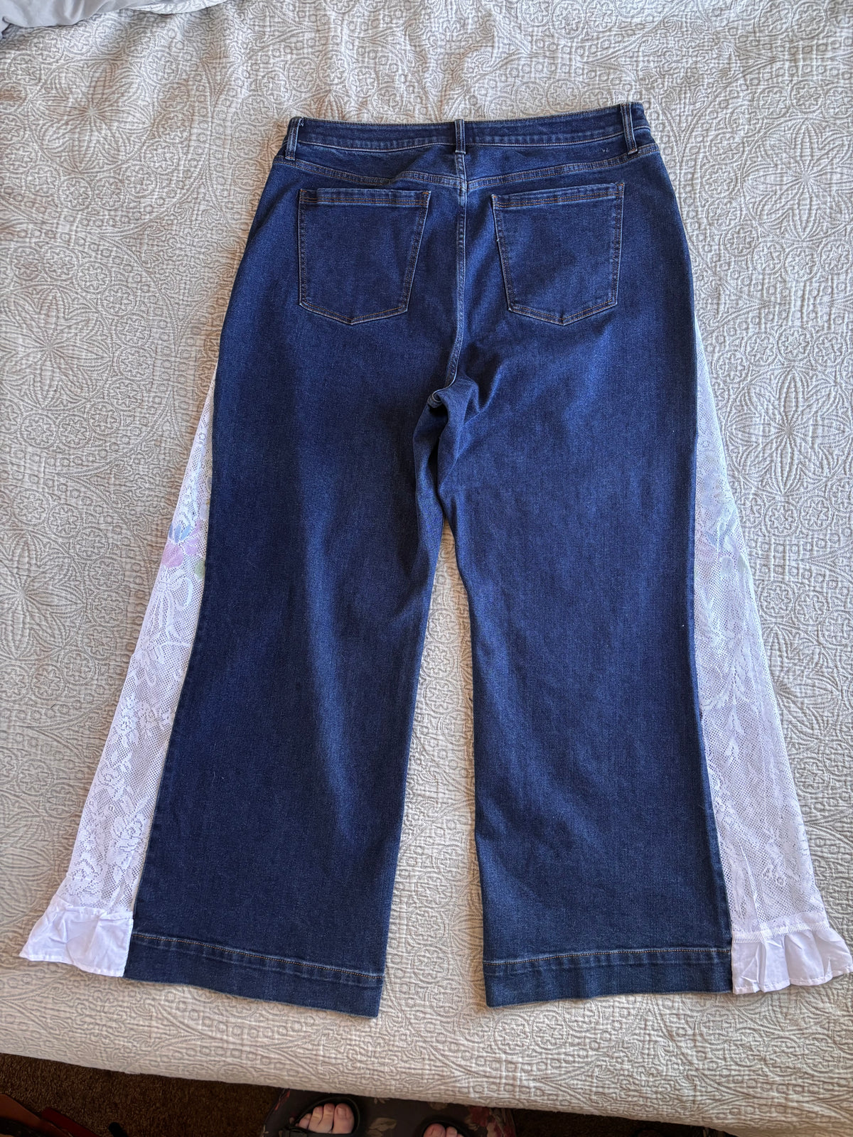 Dark Denim High Waisted Lace Flare Jeans [1X]