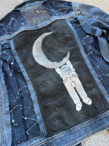 Painted Denim Astronaut and Stars [L]