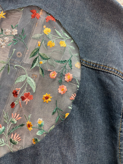 Denim Fall Wildflowers Heart Jacket [3X]