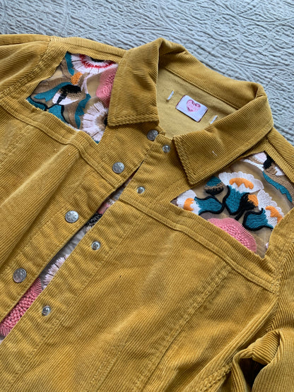Mustard Corduroy Peach Floral Jacket [XL]
