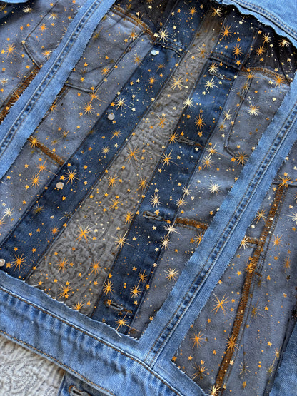 Gold Stars Distressed Denim Jacket [XL]
