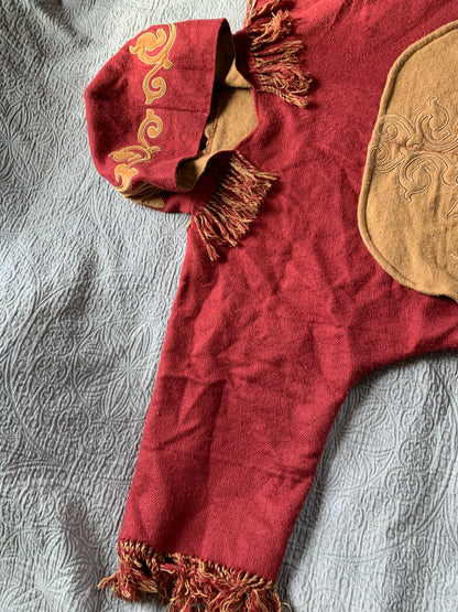 Red and Gold Embroidered Blanket Hoodie