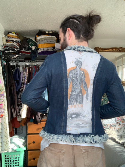 Denim Fray Trimmed Pearls and Charms [L]