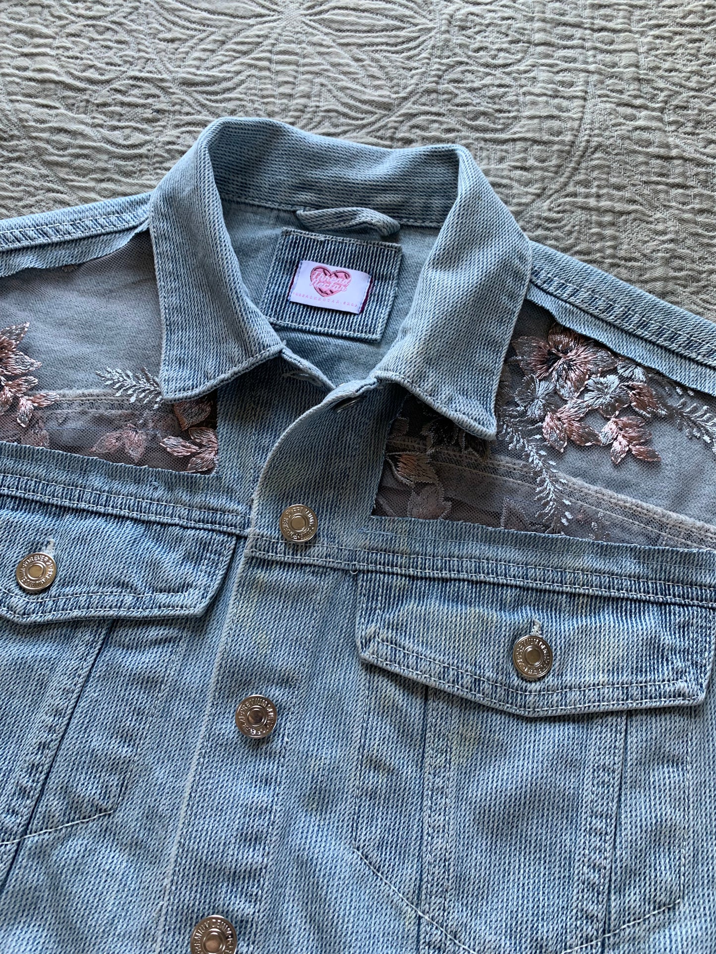 Striped Denim Silver Floral Jacket [L]