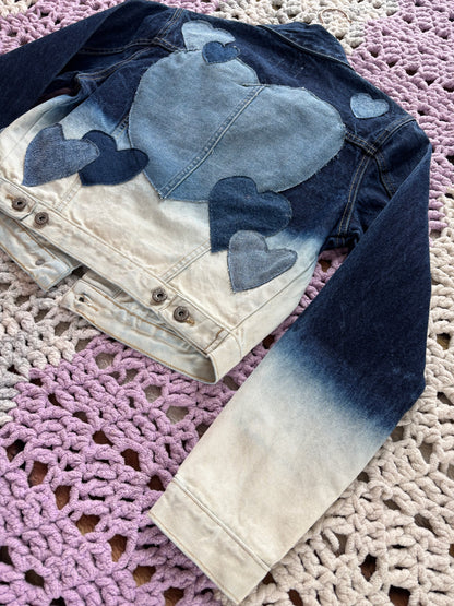 Acid Washed Denim Frayed Hearts Jacket [M]