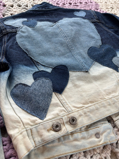 Acid Washed Denim Frayed Hearts Jacket [M]