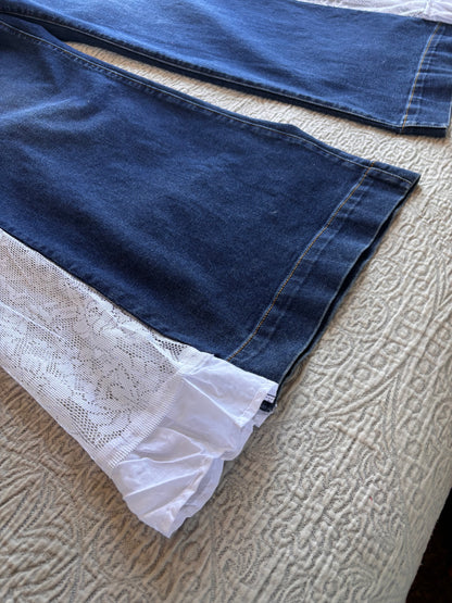 Dark Denim High Waisted Lace Flare Jeans [1X]
