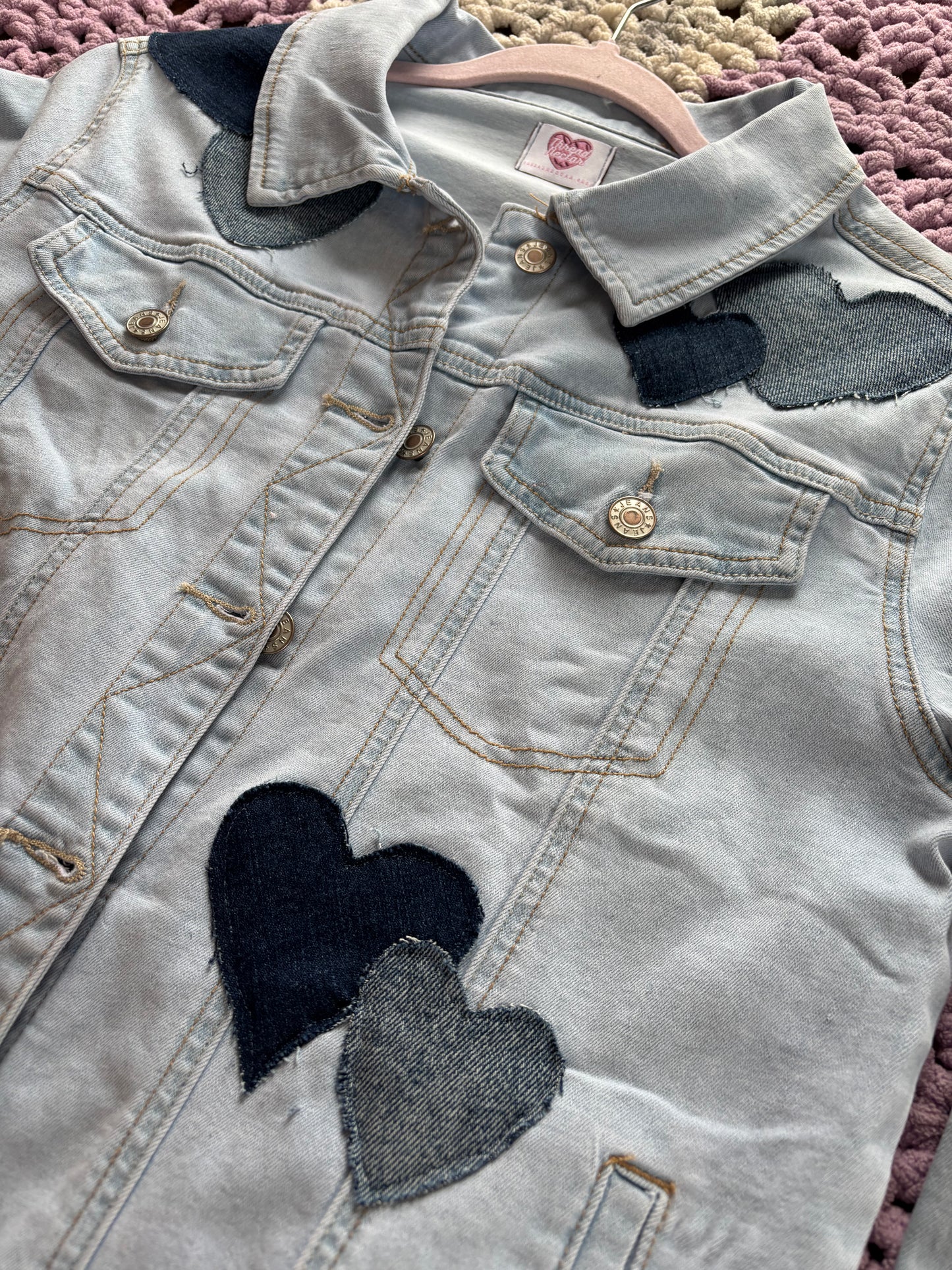 Light Blue Denim Frayed Hearts Jacket [L]