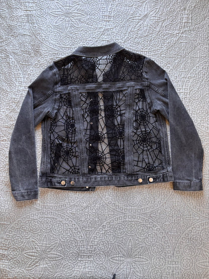 Black Denim Spiderwebs Jacket [XL]
