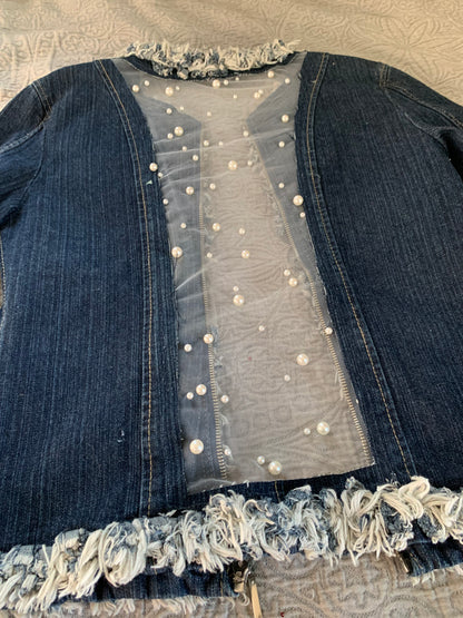 Denim Fray Trimmed Pearls and Charms [L]