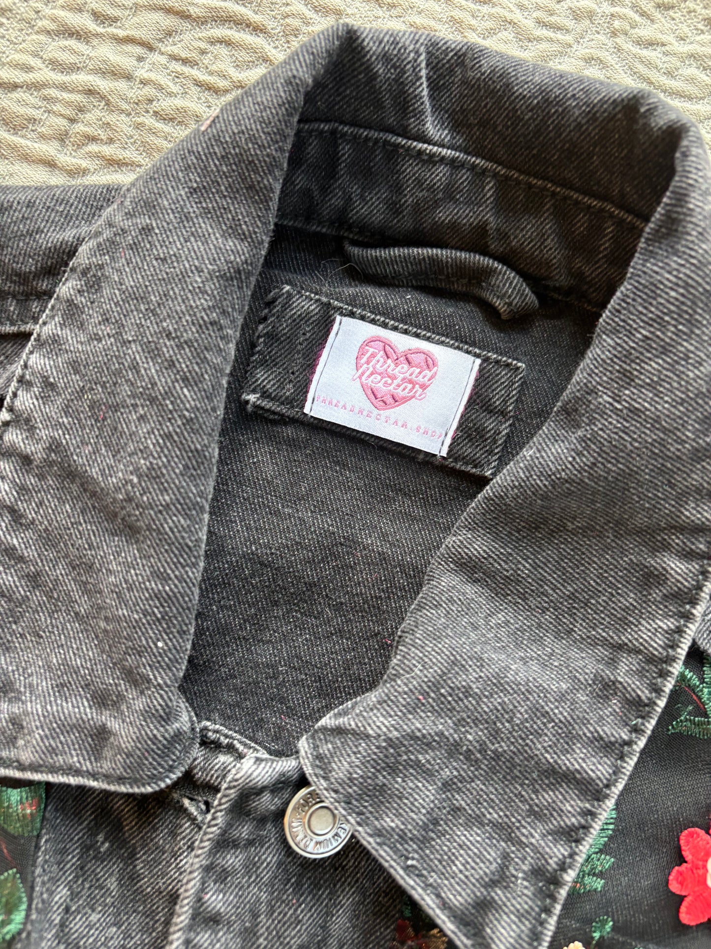 Black Denim Red Floral Jacket [0X]