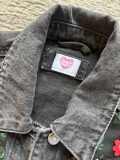 Black Denim Red Floral Jacket [0X]