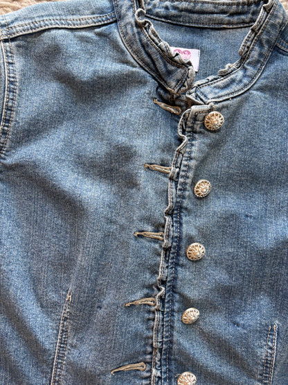 Frilly Denim Silver Floral Jacket [XL]