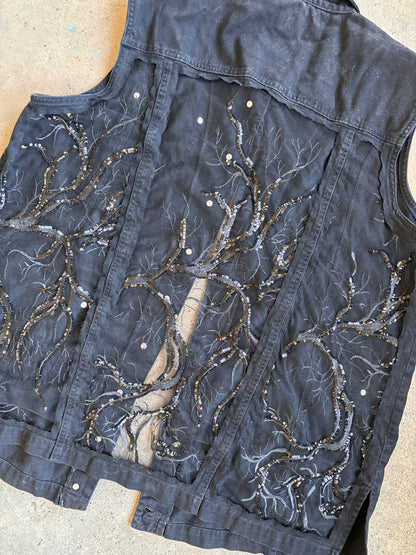 Black Denim Branches Vest [4X]