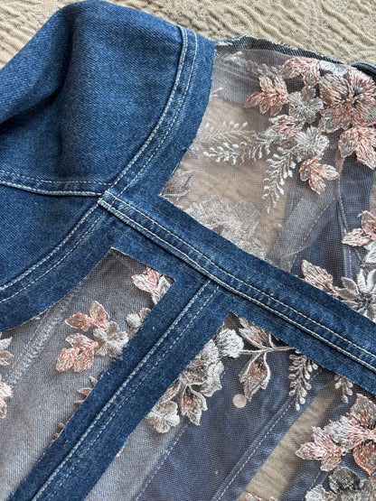 Dark Denim Denim Silver Floral Jacket [1X]