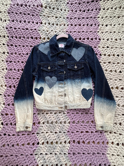 Acid Washed Denim Frayed Hearts Jacket [M]