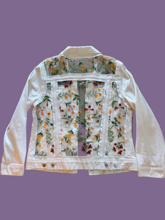 Fall Wildflowers White Denim Jacket [XL]