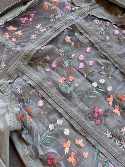 Green Denim Flowers Jacket [L]