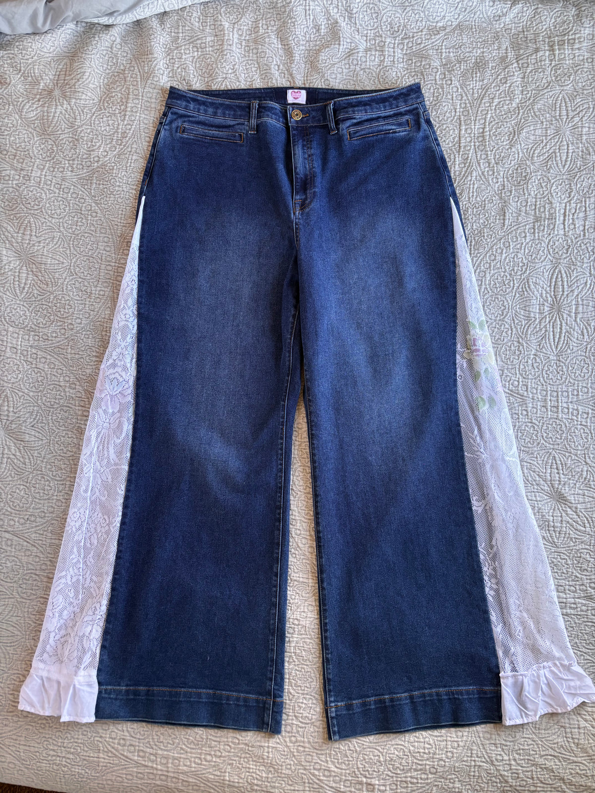 Dark Denim High Waisted Lace Flare Jeans [1X]