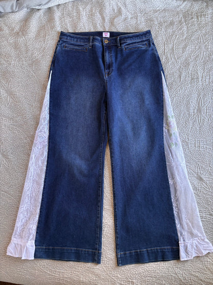 Dark Denim High Waisted Lace Flare Jeans [1X]
