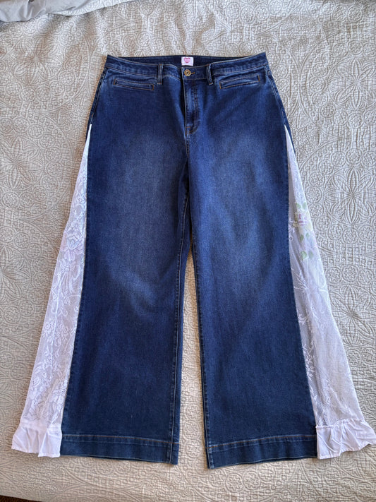 Dark Denim High Waisted Lace Flare Jeans [1X]