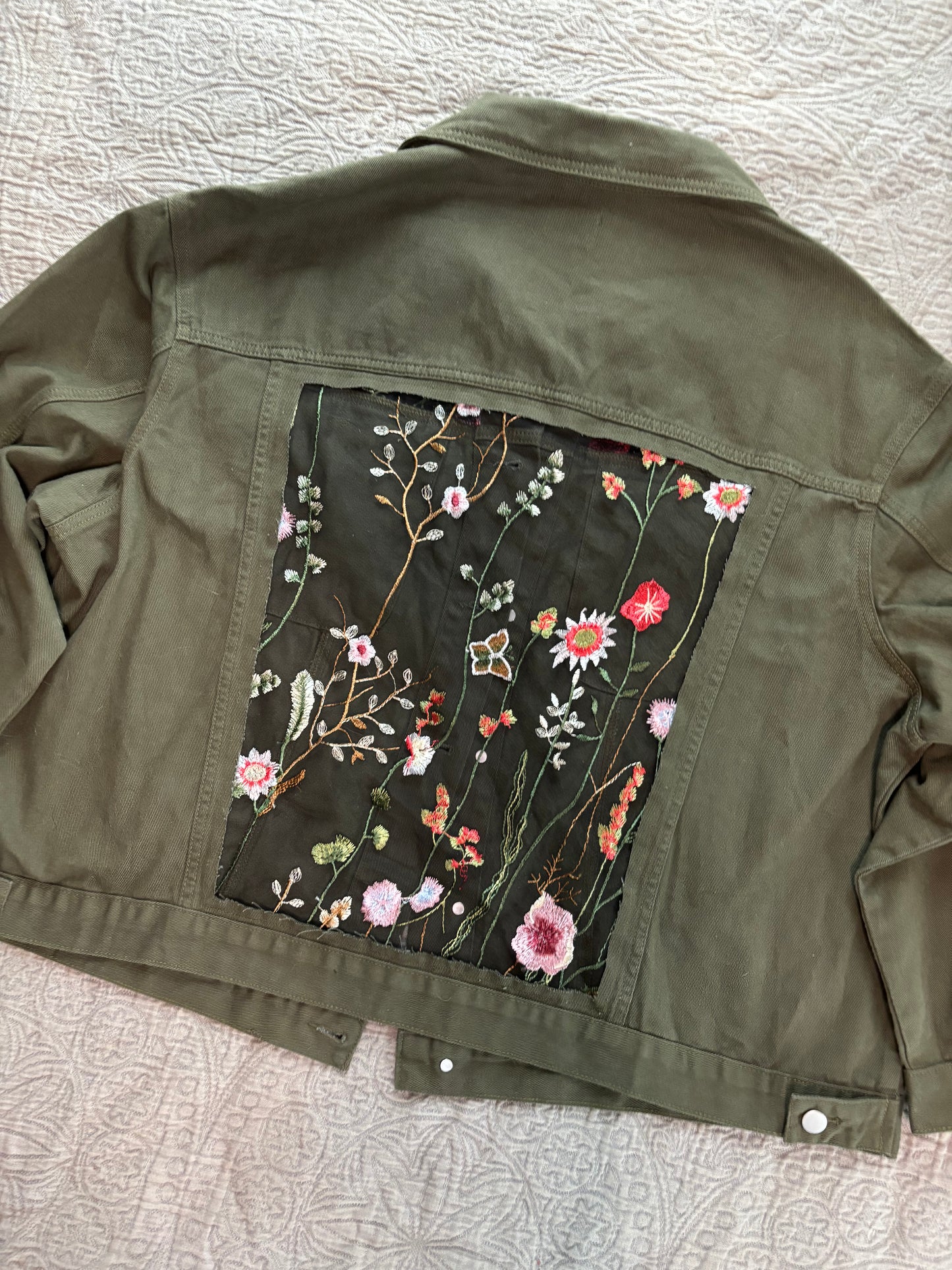 Green Denim Wildflowers Jacket [4X]