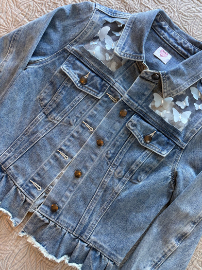 Blue Butterflies Light-Wash Denim Jacket [M]