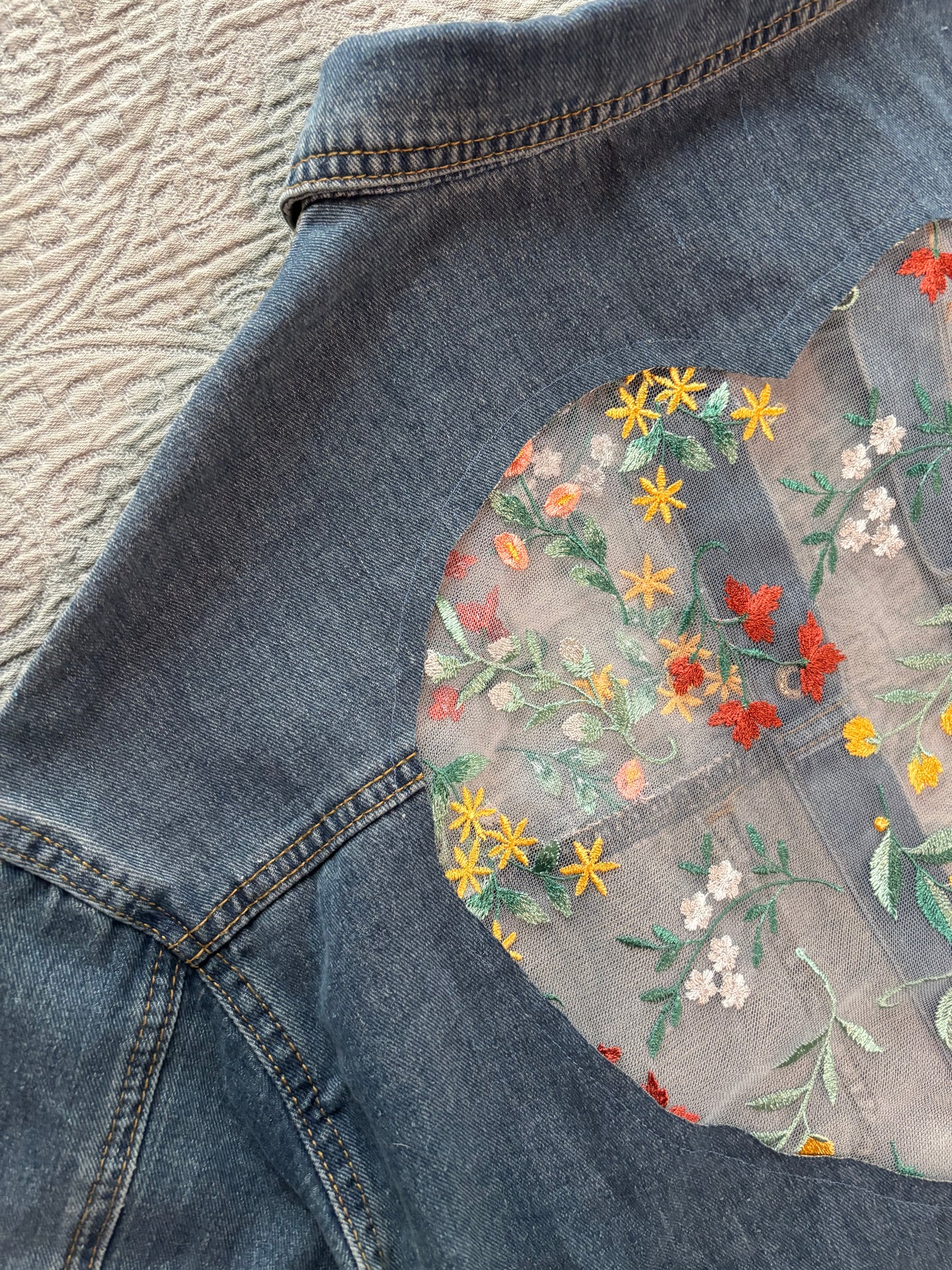 Denim Fall Wildflowers Heart Jacket [3X]