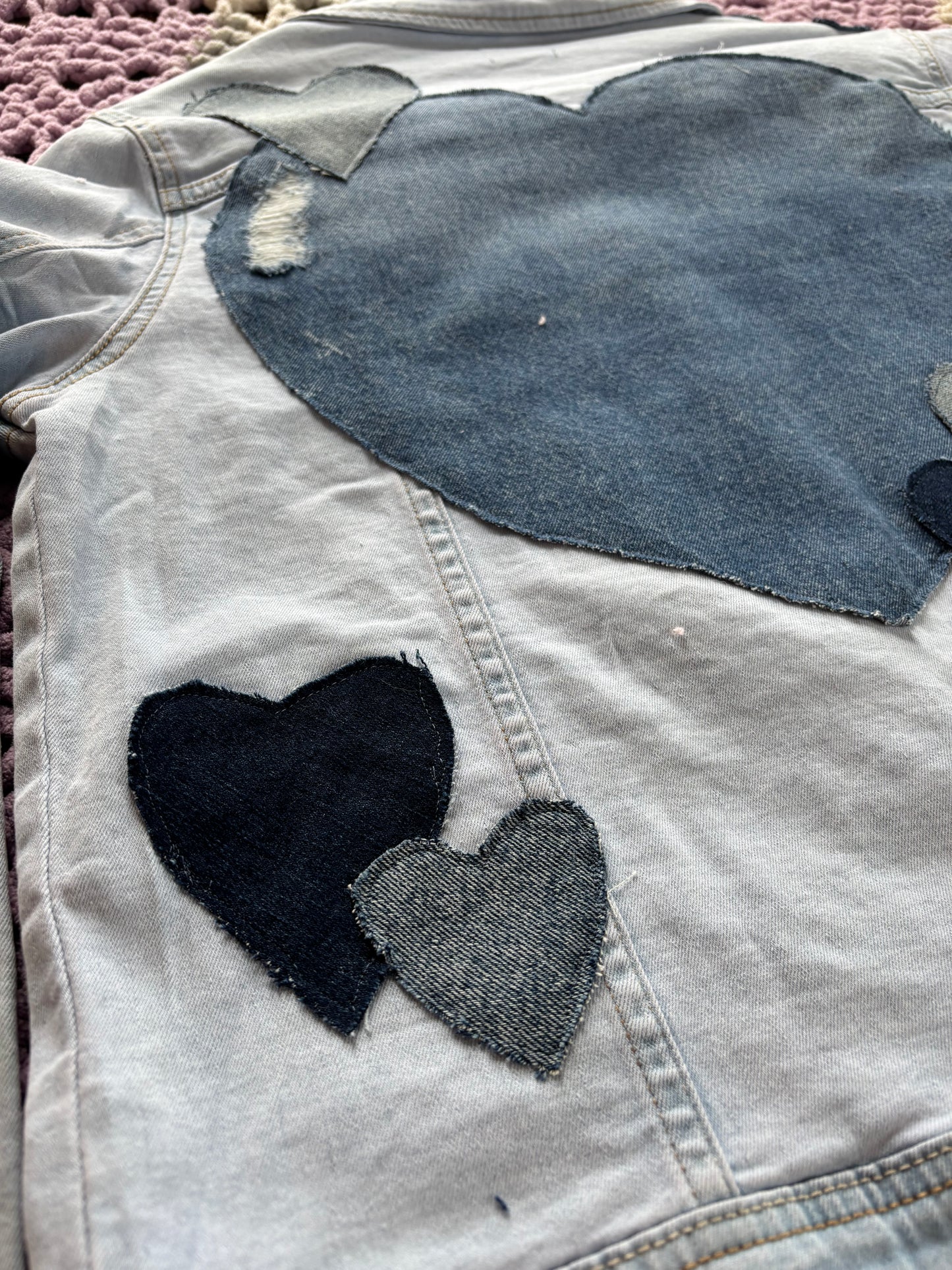 Light Blue Denim Frayed Hearts Jacket [L]