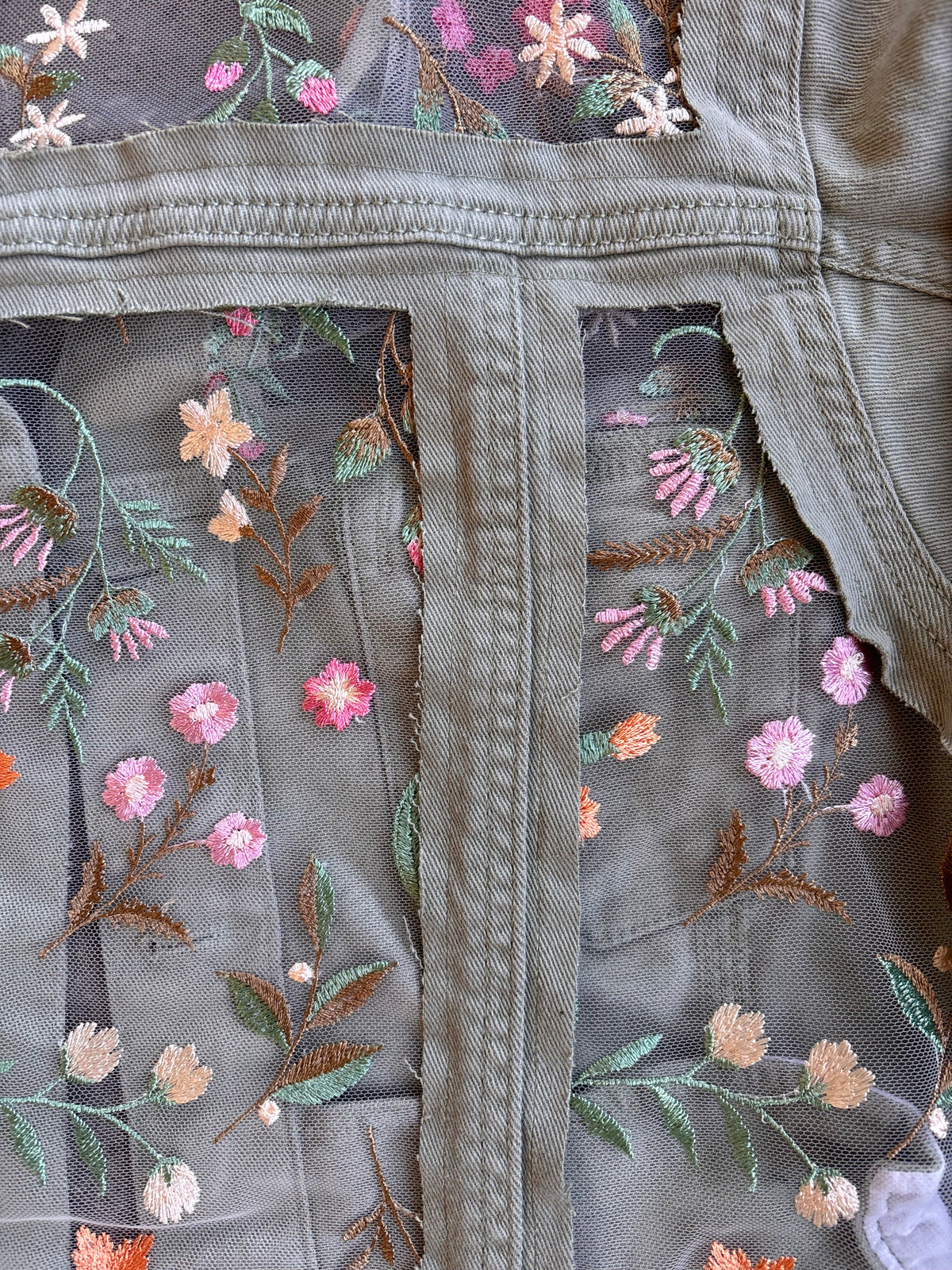 Green Denim Flowers Jacket [L]