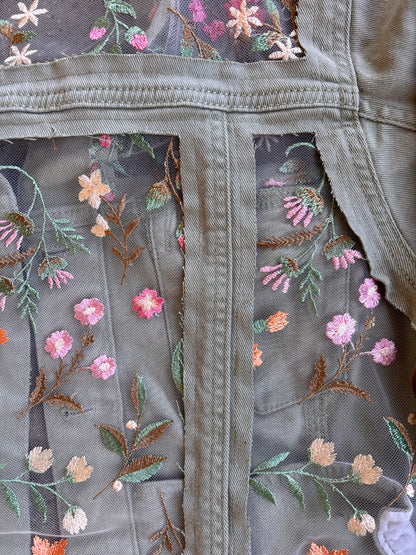 Green Denim Flowers Jacket [L]